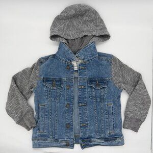 Abercrombie Kids Blue Jean Jacket With Gray Sweatshirt Sleeves Hoodie 5/6 EUC